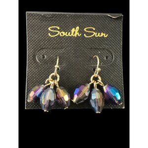 South Sun Gold Dangle Purple Opaclescent Drop Earrings